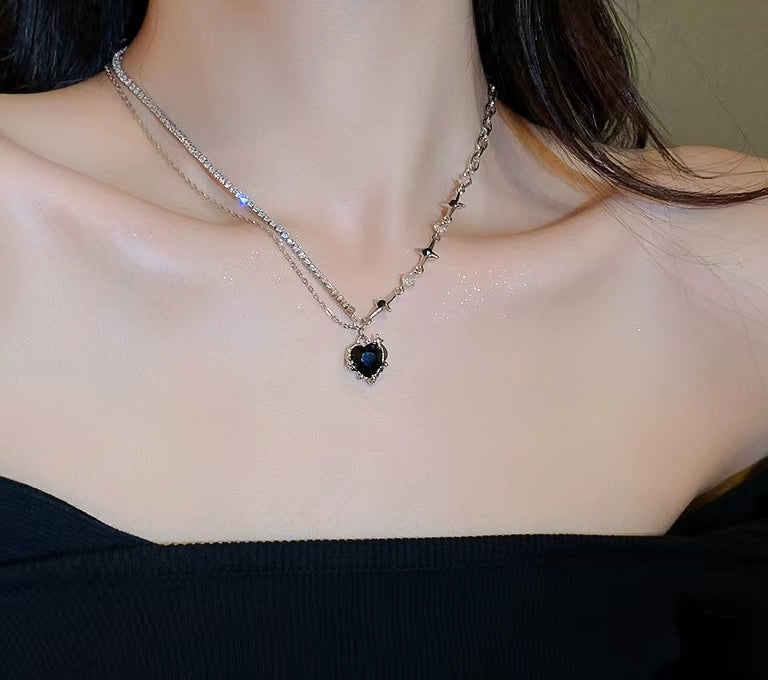 Sweet cool hot girl set diamond love mansard necklace fashion creative design sense