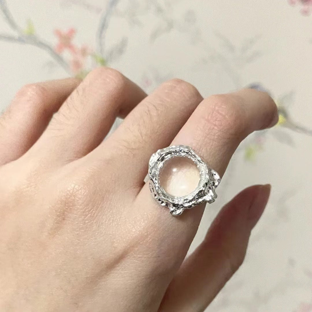 Niche design sense ins wind moonstone ring female love gemstone opening senior sense pink diamond zircon finger ring tide