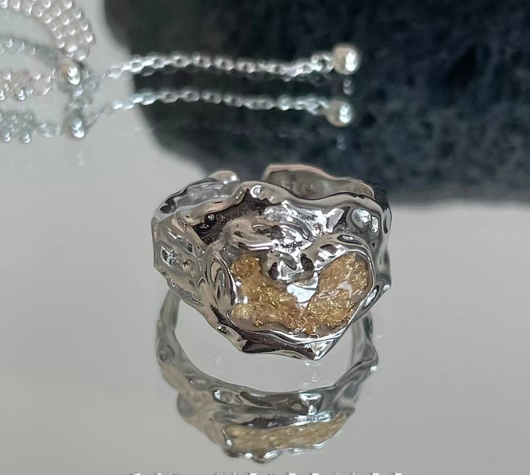 Irregular texture 925 sterling silver ring