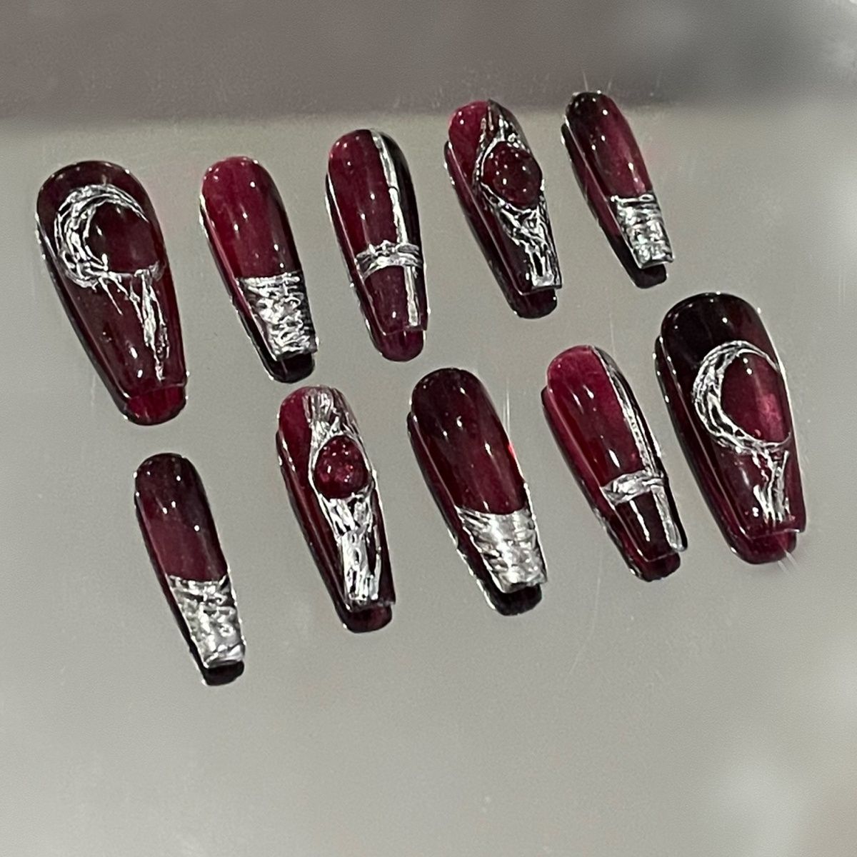 Silver Fusion Dark Moon Nails