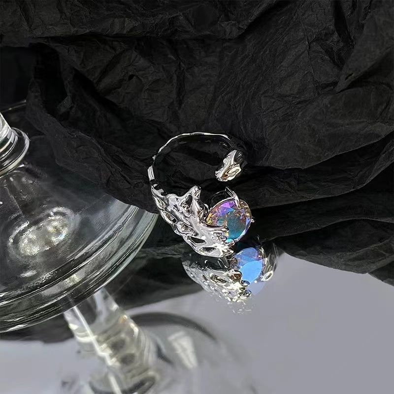 Sparkling gemstone open ring women ins niche design sense personality ring
