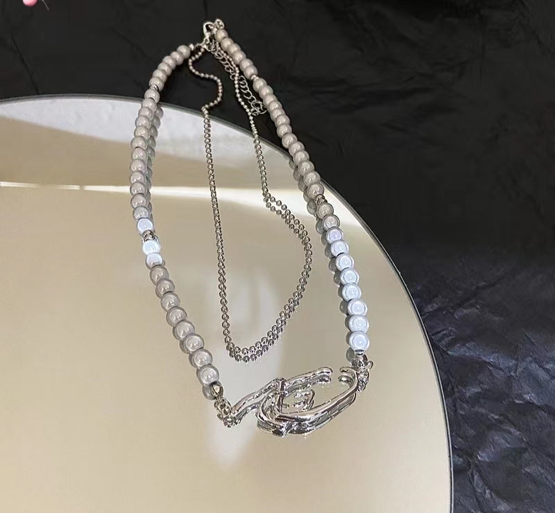 Fluorescent tide pearl collarbone chain splicing nightclub net red necklace