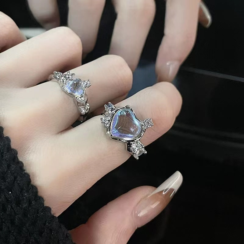 Moonstone love ring open ring with colored diamonds