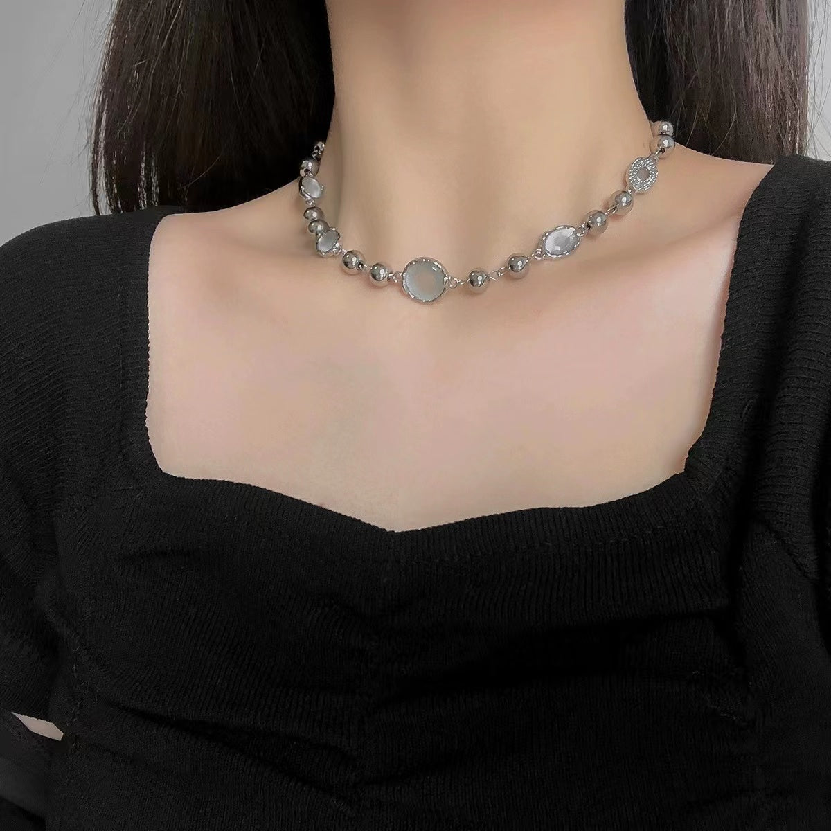 Sense cat's eye stone chain white moonlight element necklace