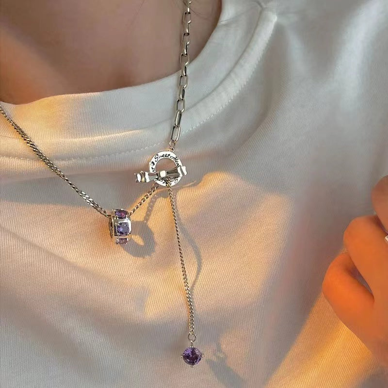 s925 sterling silver zirconia OT buckle bow necklace sweater chain female autumn and winter light luxury niche design sense fashion senior