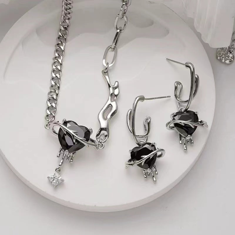 Love necklace female ins wind sweet cool hot girl zirconia stitching necklace set