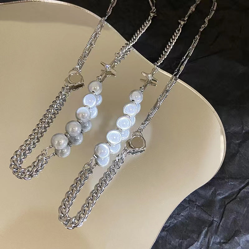 Fluorescent tide pearl collarbone chain splicing nightclub net red necklace