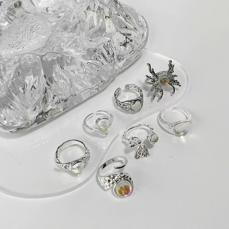 In stock moonstone opening niche design sense ins cold wind simple personality gemstone senior sense index finger ring
