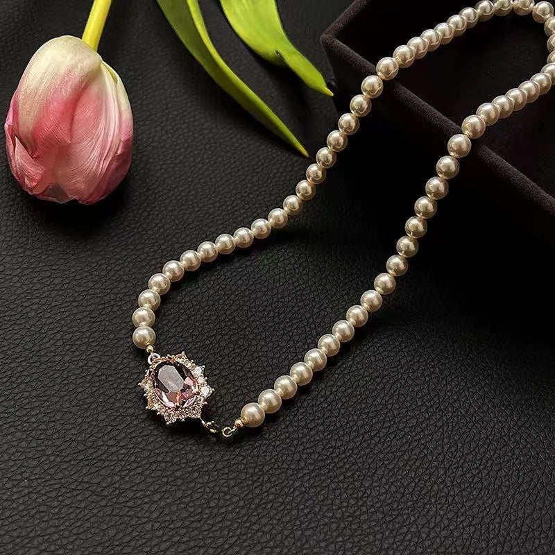 French vintage temperament pearl and diamond multi-layer necklace