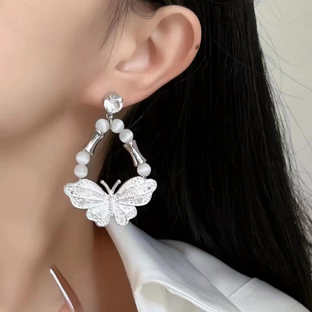 Purple flower and White Butterfly Earrings