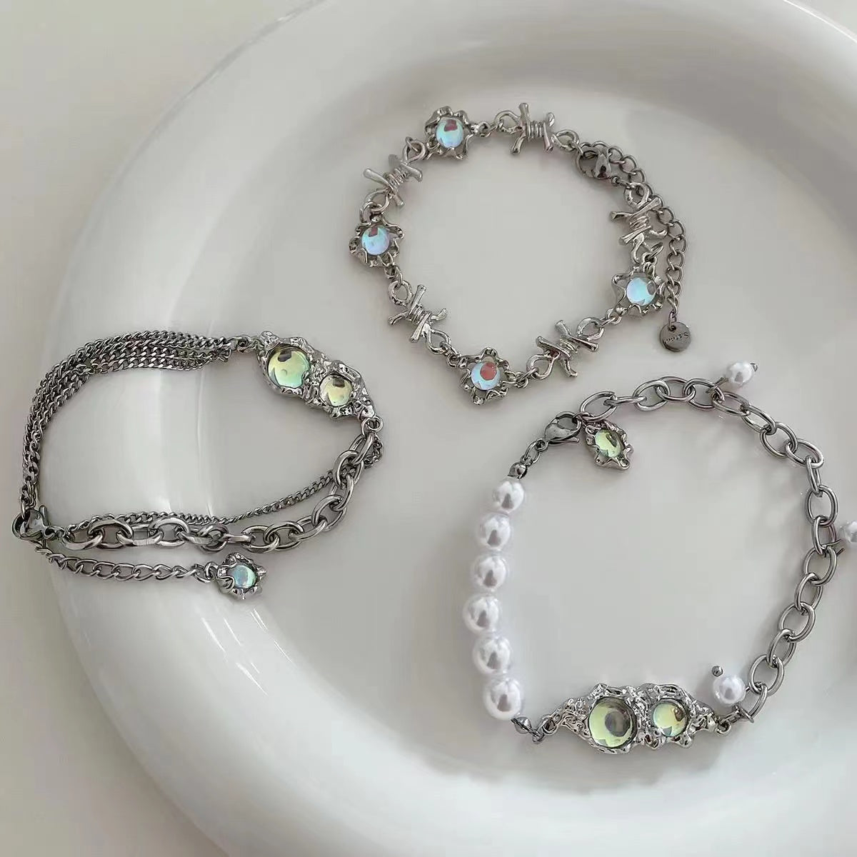 Moonstone pearl patchwork chain bracelet