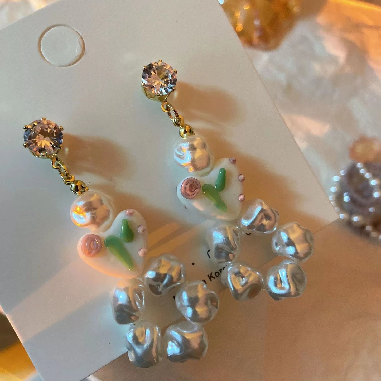 Vintage sweet Hong Kong Style Pink Rose Earrings