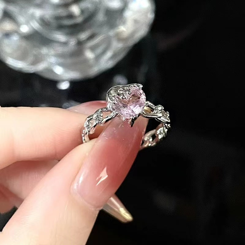 Niche design pink diamond zircon sweet ins cold style high sense ring