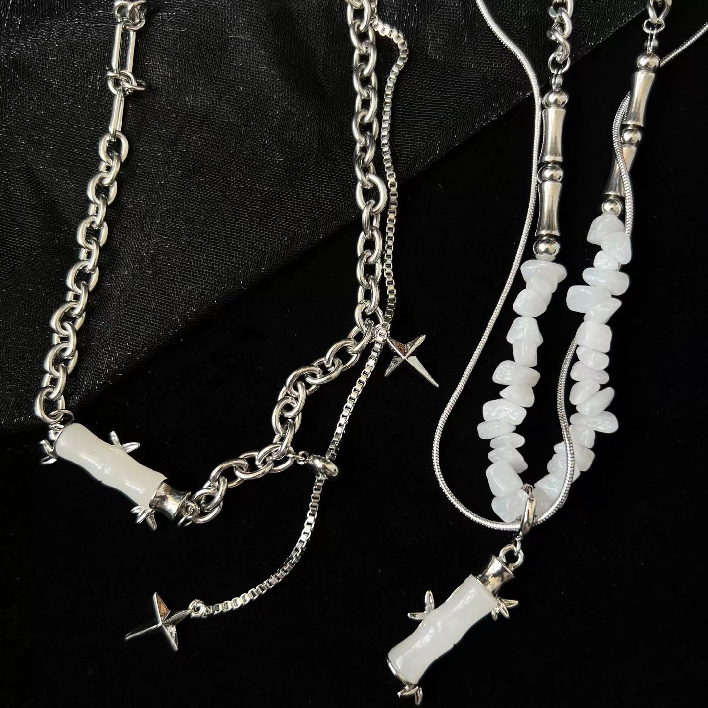 New Chinese white bamboo series tassel necklace necklace