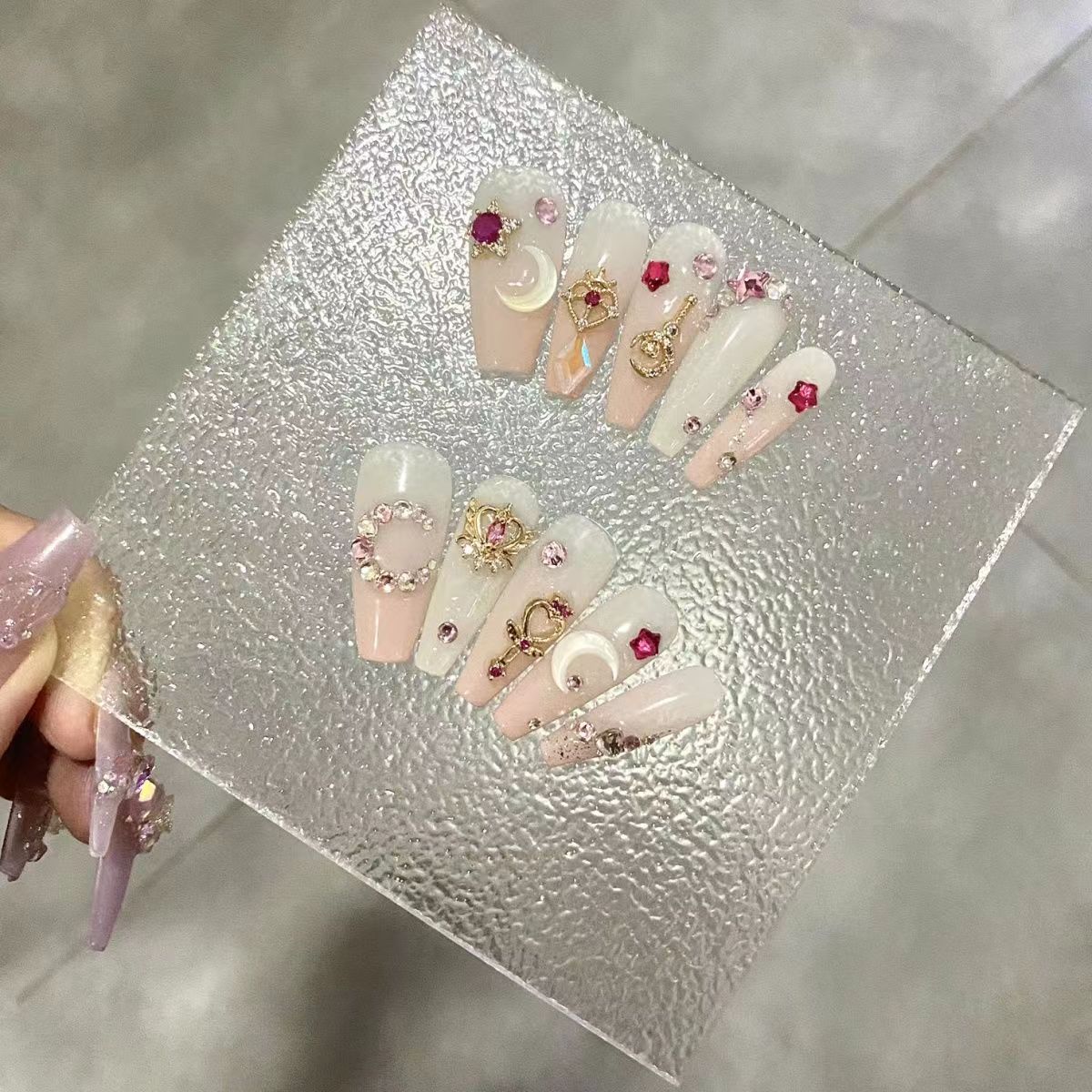 Explosive beauty girl warrior water ice moon wearing nail pink super fairy limited edition sweet nail