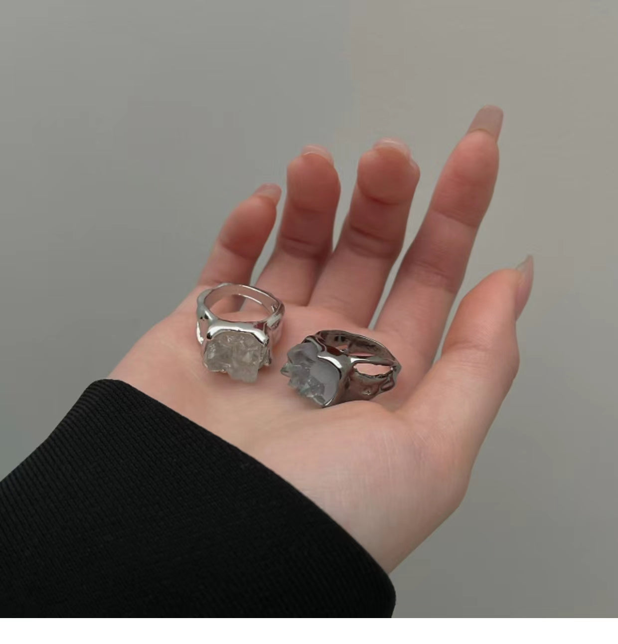 Clear floral metal irregular ring