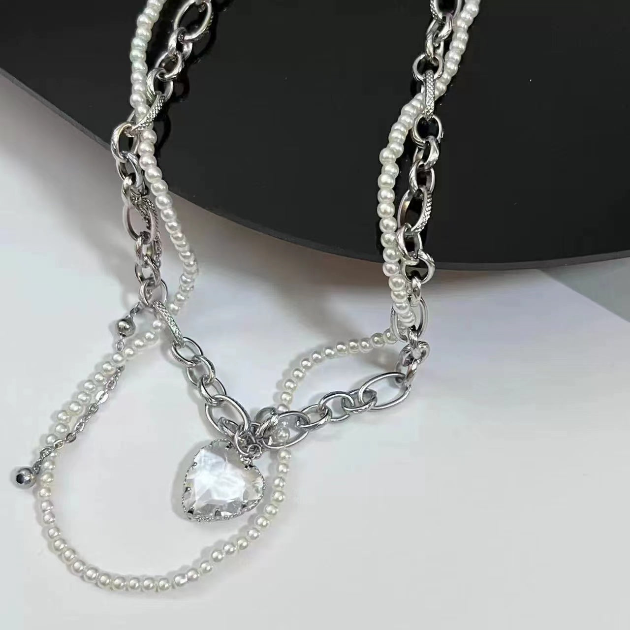 Double pearl love tassel necklace
