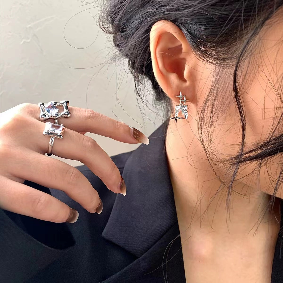Super fairy square zircon Star Earrings