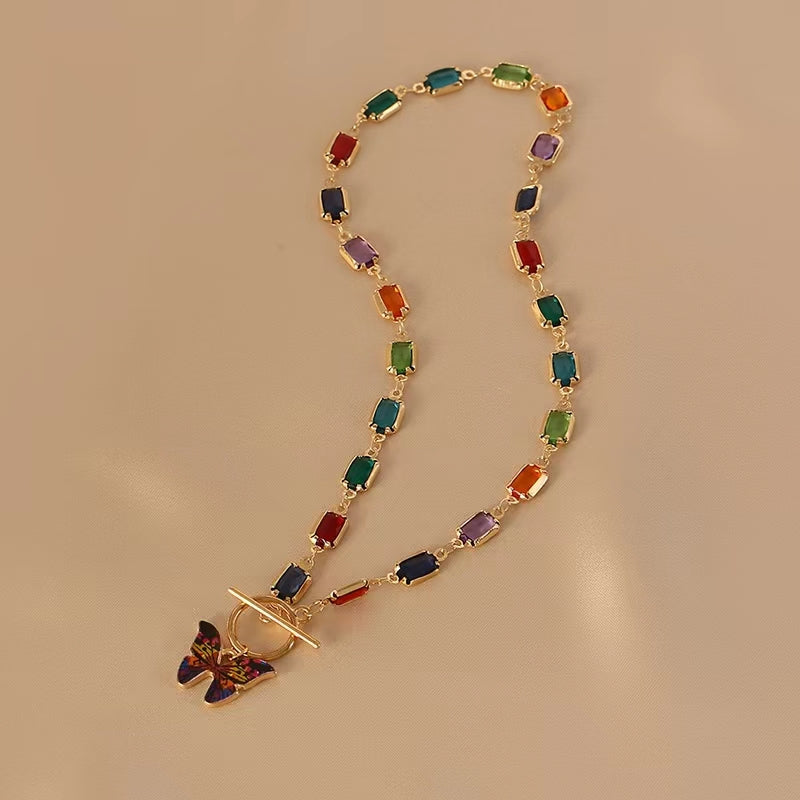 Flower Trace Fancy Diamond Butterfly Necklace