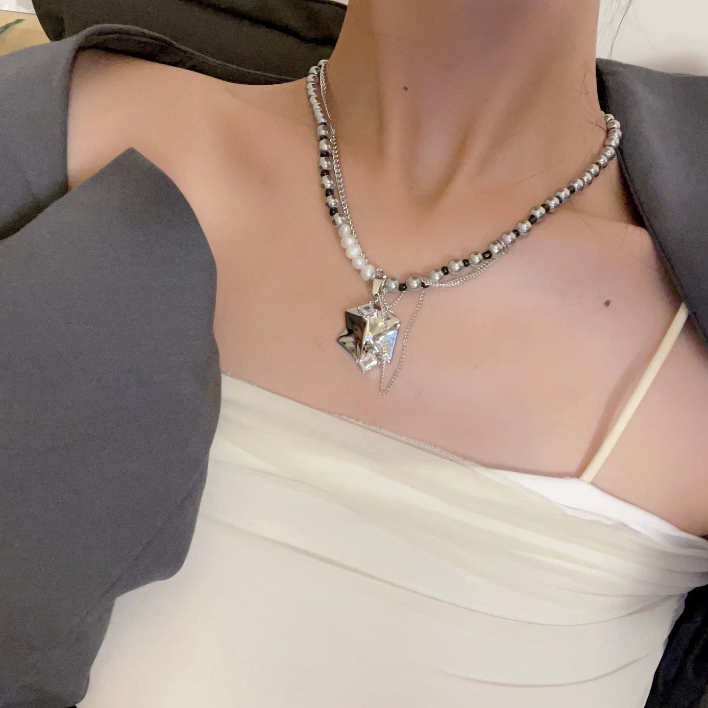 Pearl love metal necklace