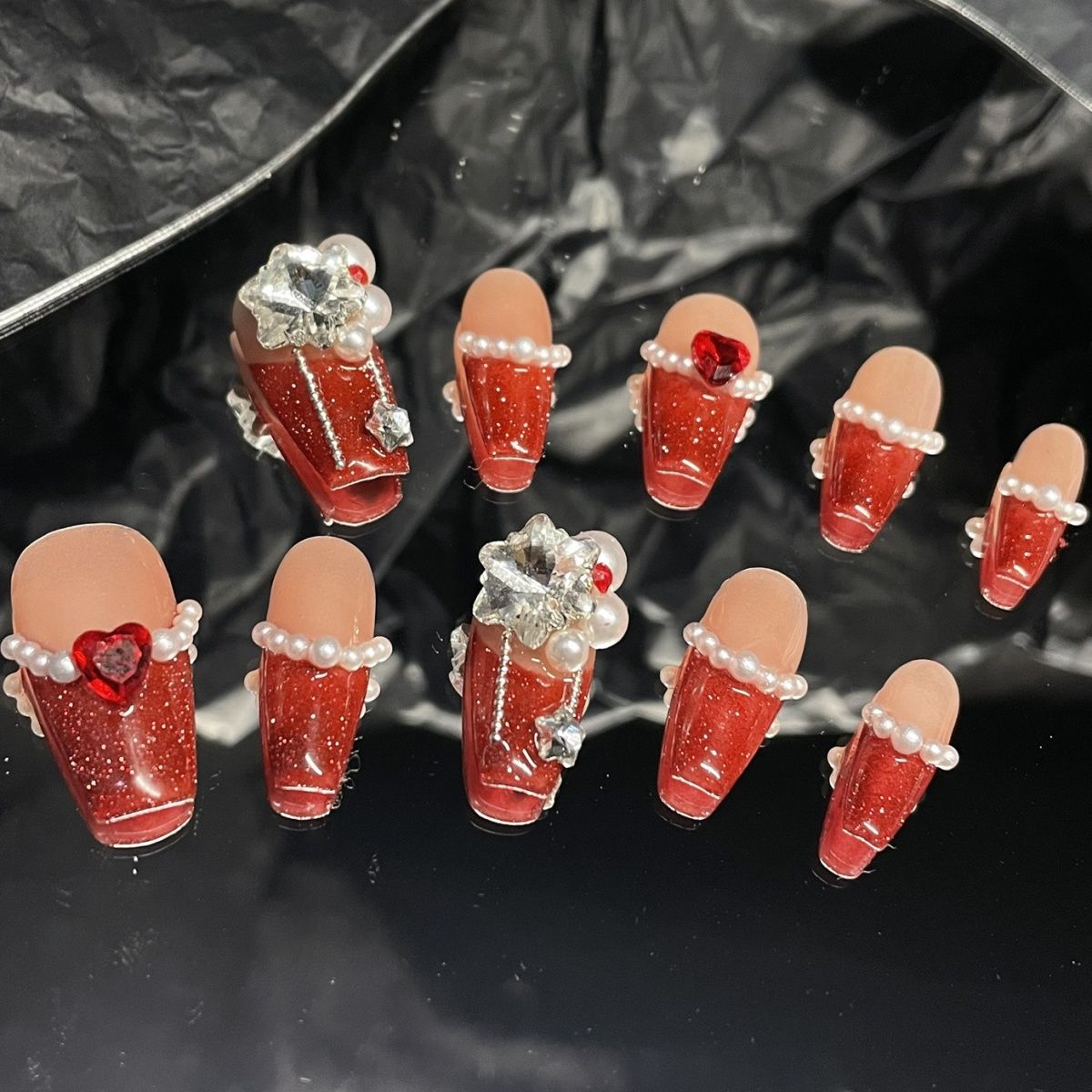 Snowflake Christmas New Young Luxury Premium Red Nails