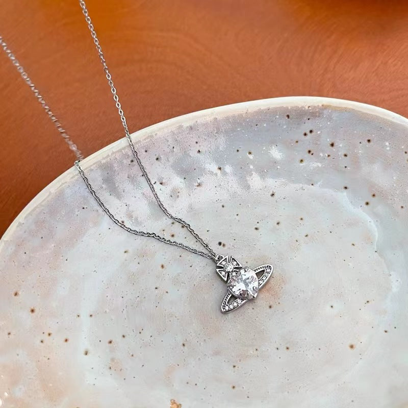Fashion commuter senior sense of simplicity hair accessories Saturn planet light luxury zirconia necklace
