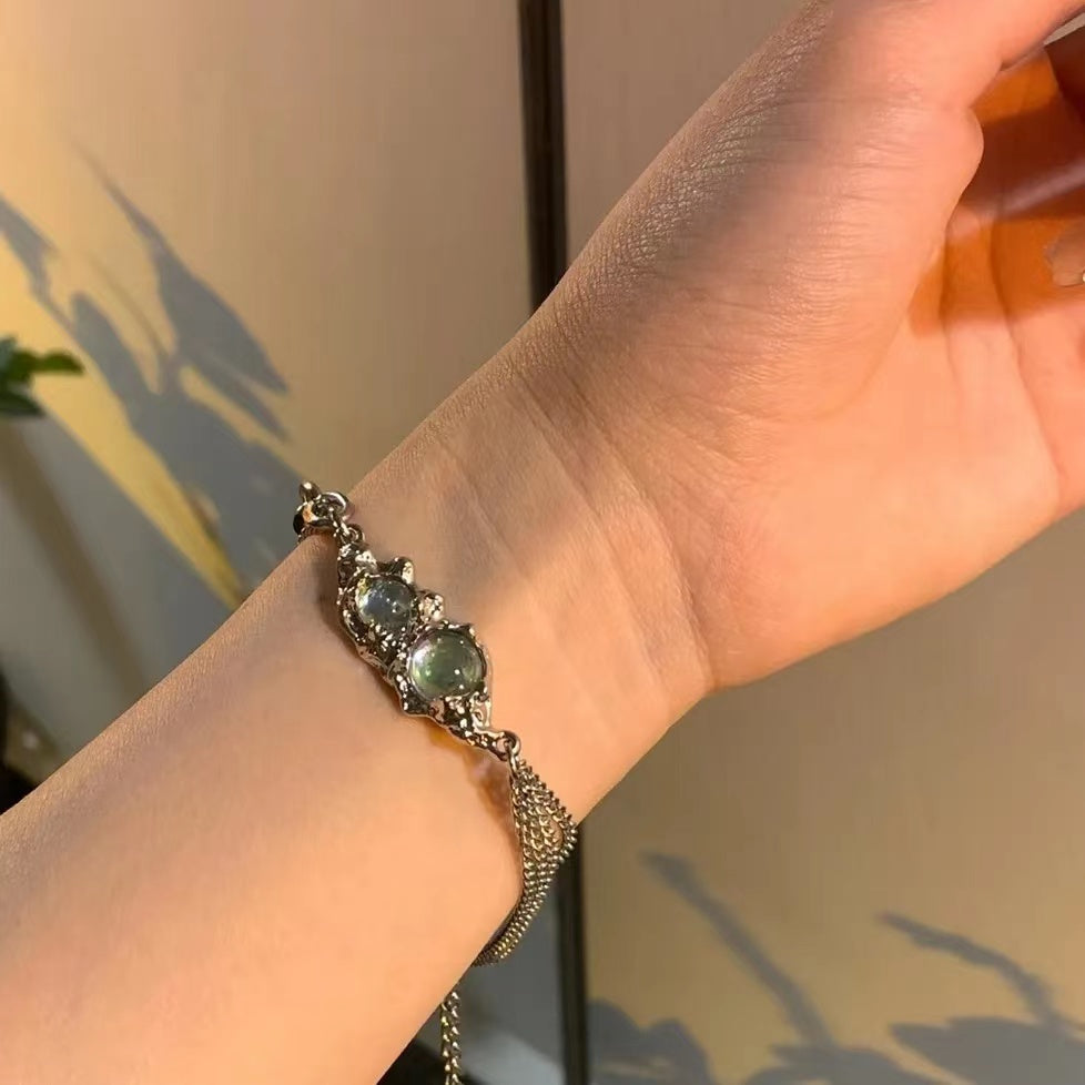 Double chain moonstone splicing bracelet female niche design premium sense of hip-hop accessories