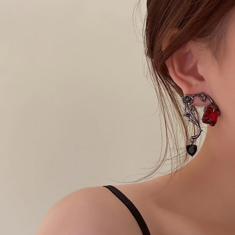 Rose Kiss Flower Twisted Heart Dangle Earrings