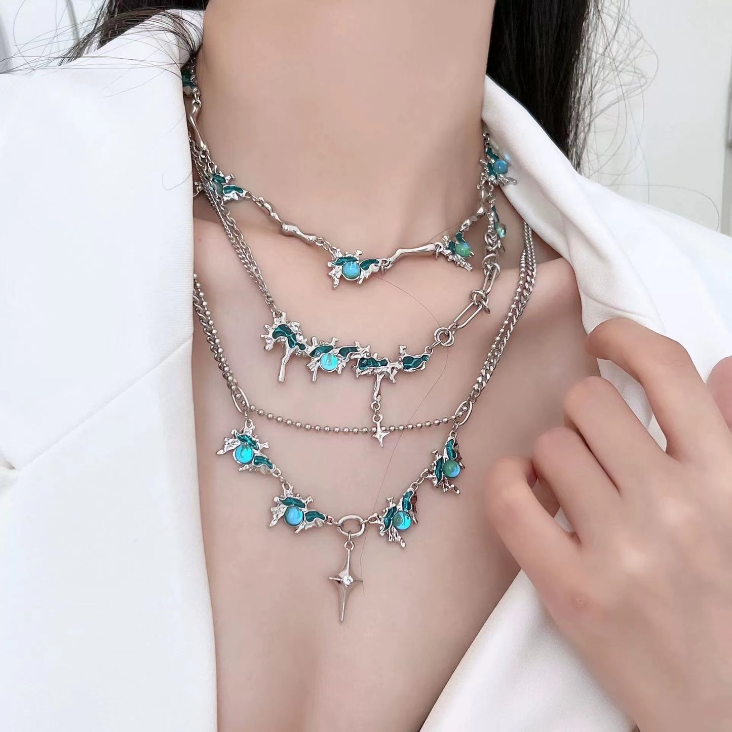 Glacier tassel pearl patchwork necklace