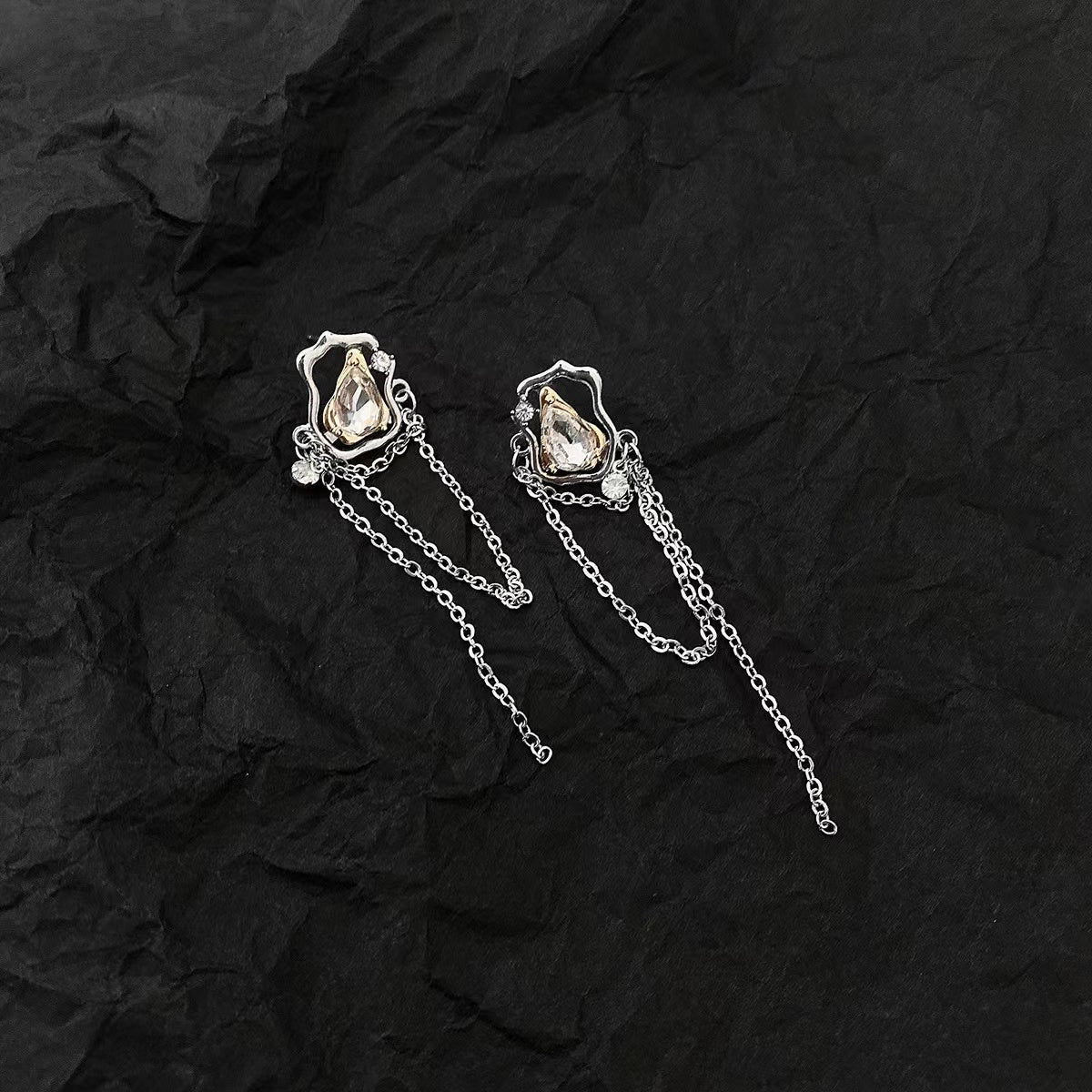 S925 silver needle large zircon tassel Chain Earrings