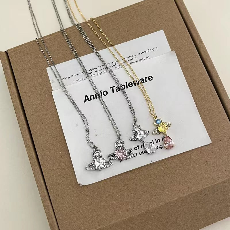 Fashion commuter senior sense of simplicity hair accessories Saturn planet light luxury zirconia necklace