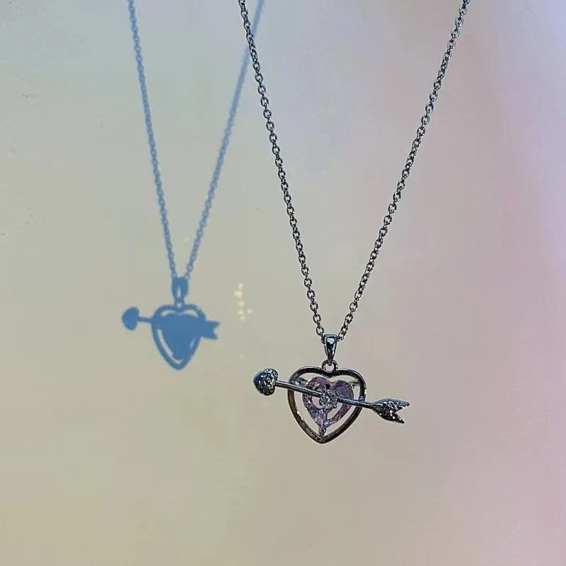 Love heart openwork pink diamond sweet cool collarbone necklace