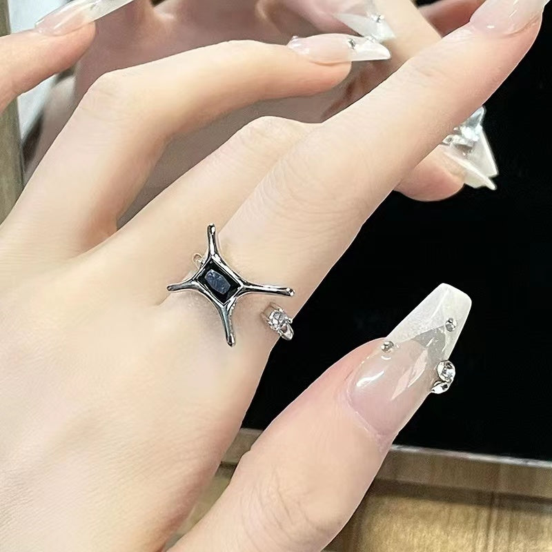 Black zirconia star and moon personalized French ring