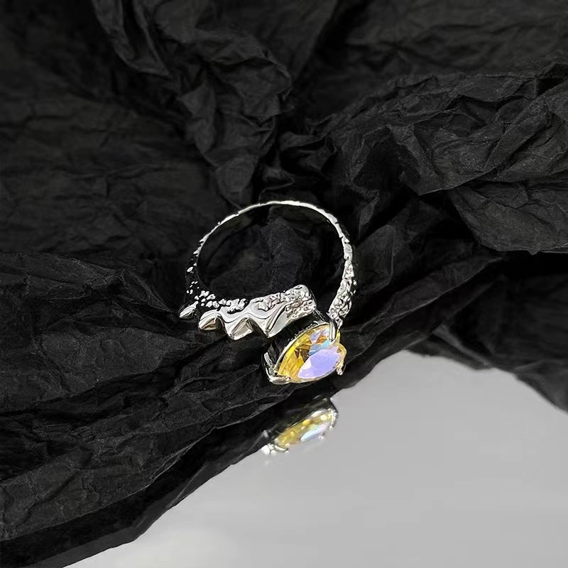 Sparkling gemstone open ring women ins niche design sense personality ring