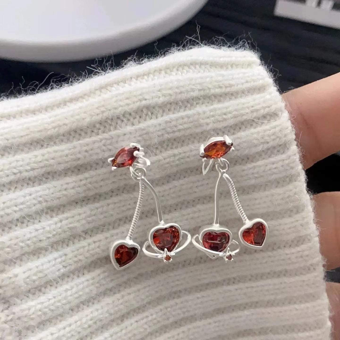Red cherry earrings with a premium feel