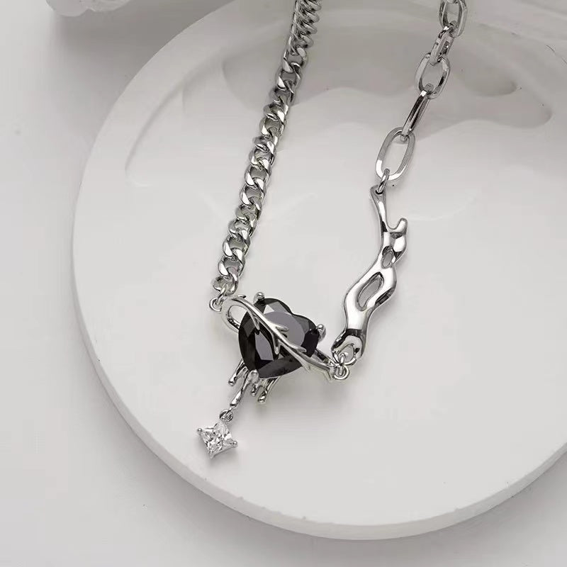 Love necklace female ins wind sweet cool hot girl zirconia stitching necklace set