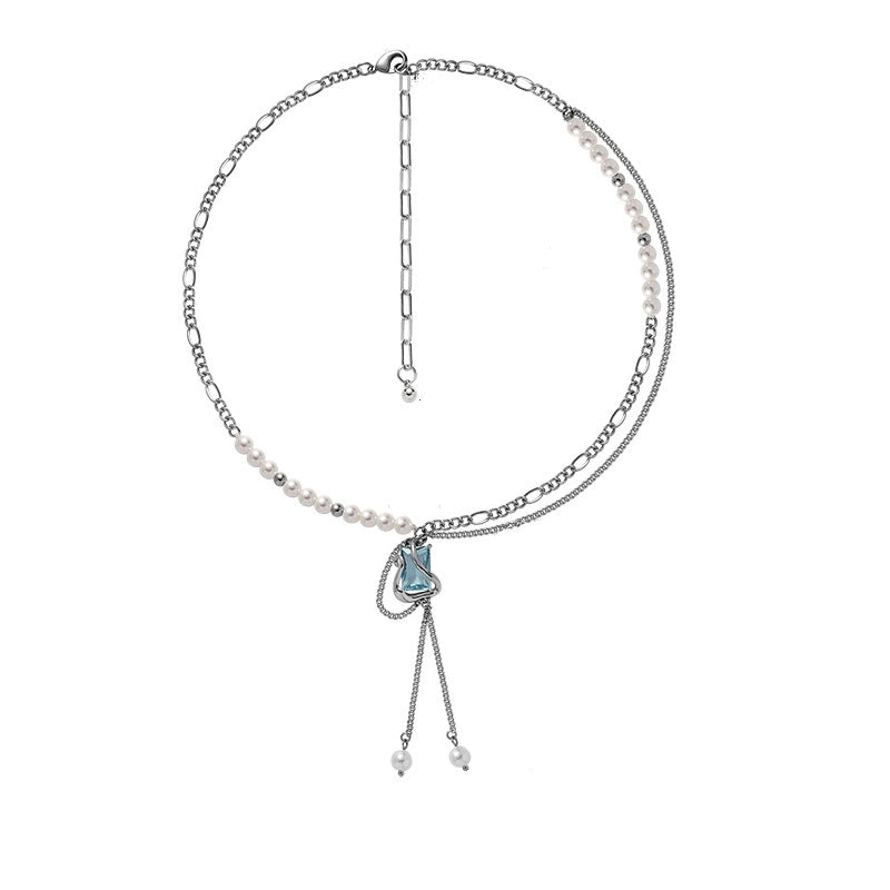 Blue glass series necklace female wholesale niche design new Chinese senior sense of fresh sweet cool wind collarbone chain jewelry