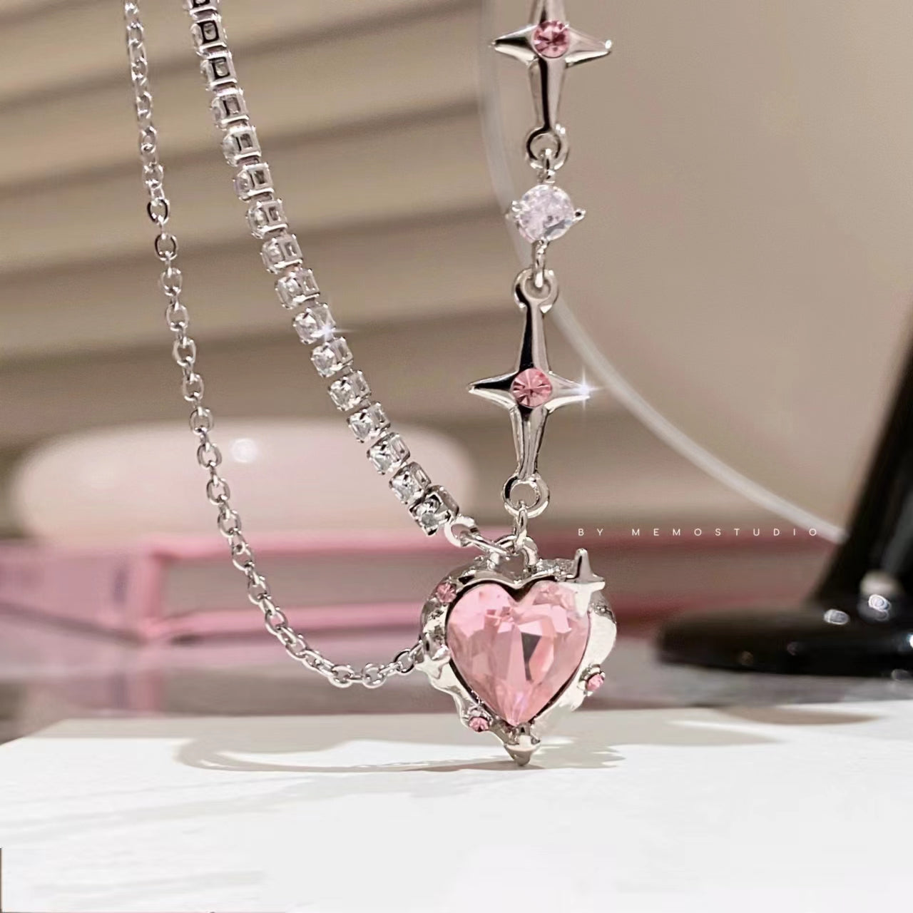 hot pink diamond love star mango patchwork diamond chain