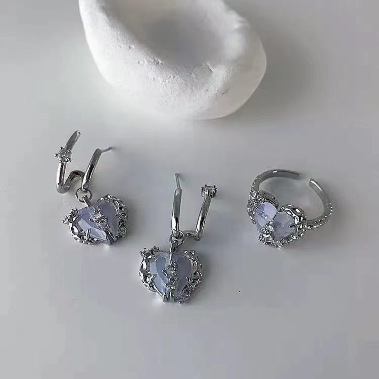 Split heart micro zirconia 925 silver necklace