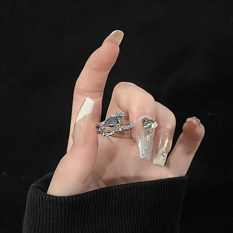 Niche design sense ins dark style gemstone personality hip cool ring
