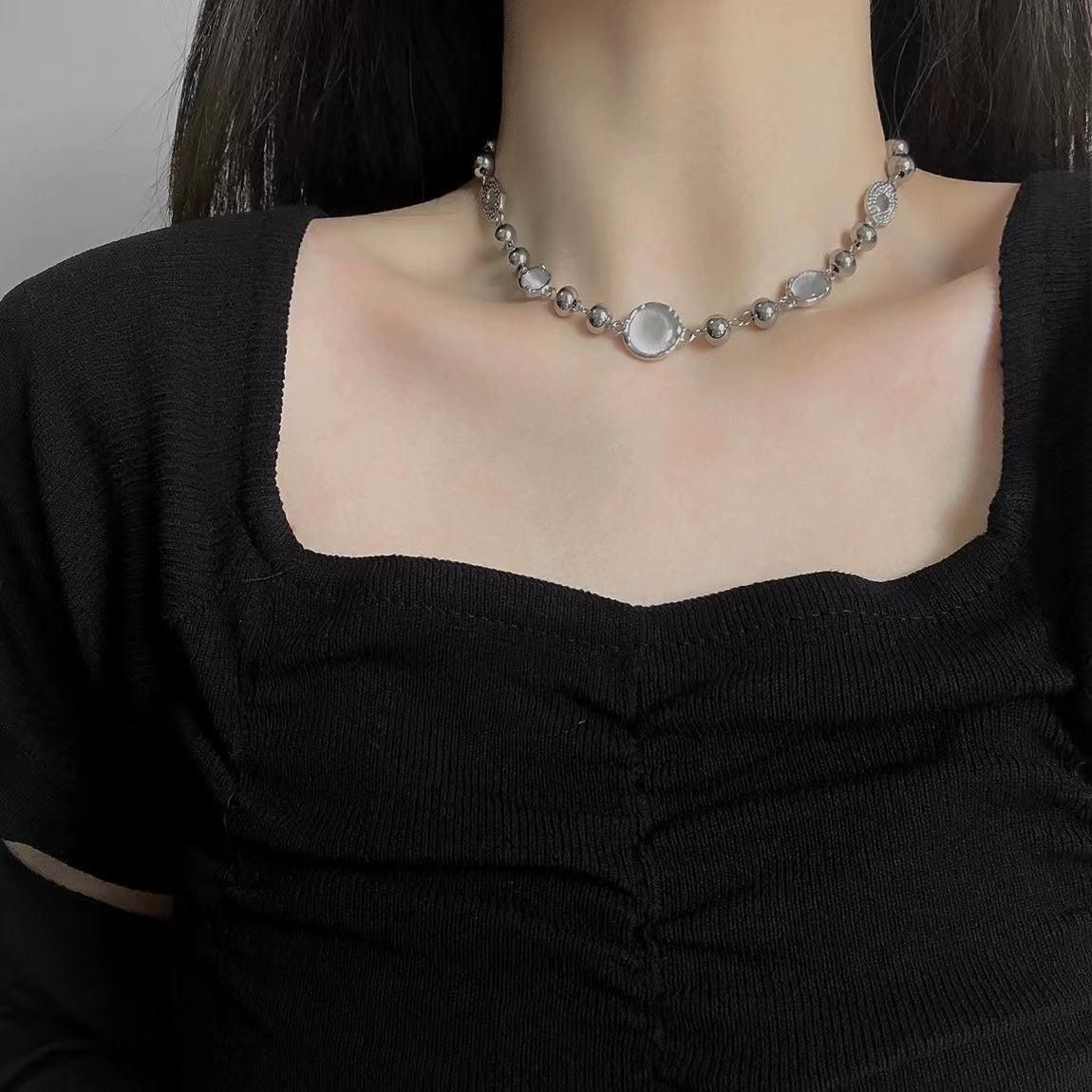 Sense cat's eye stone chain white moonlight element necklace