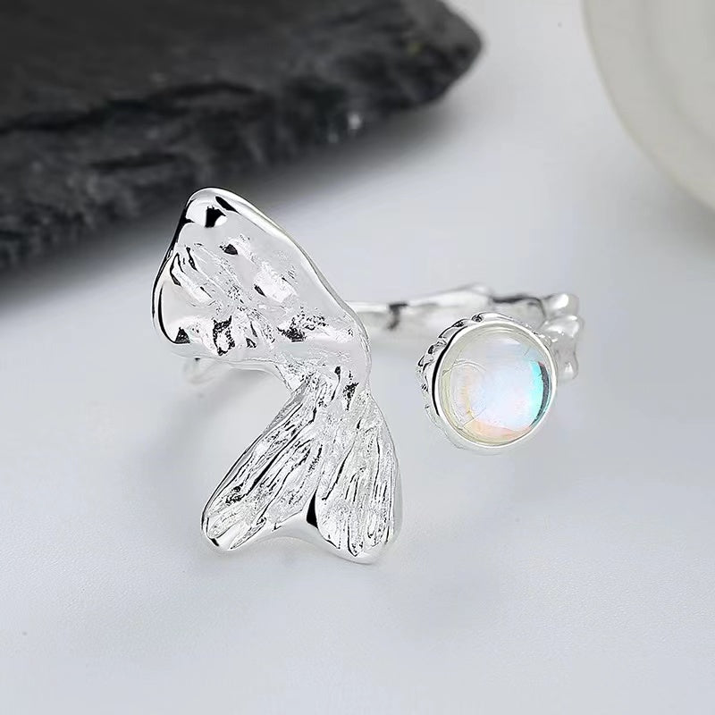 In stock moonstone opening niche design sense ins cold wind simple personality gemstone senior sense index finger ring