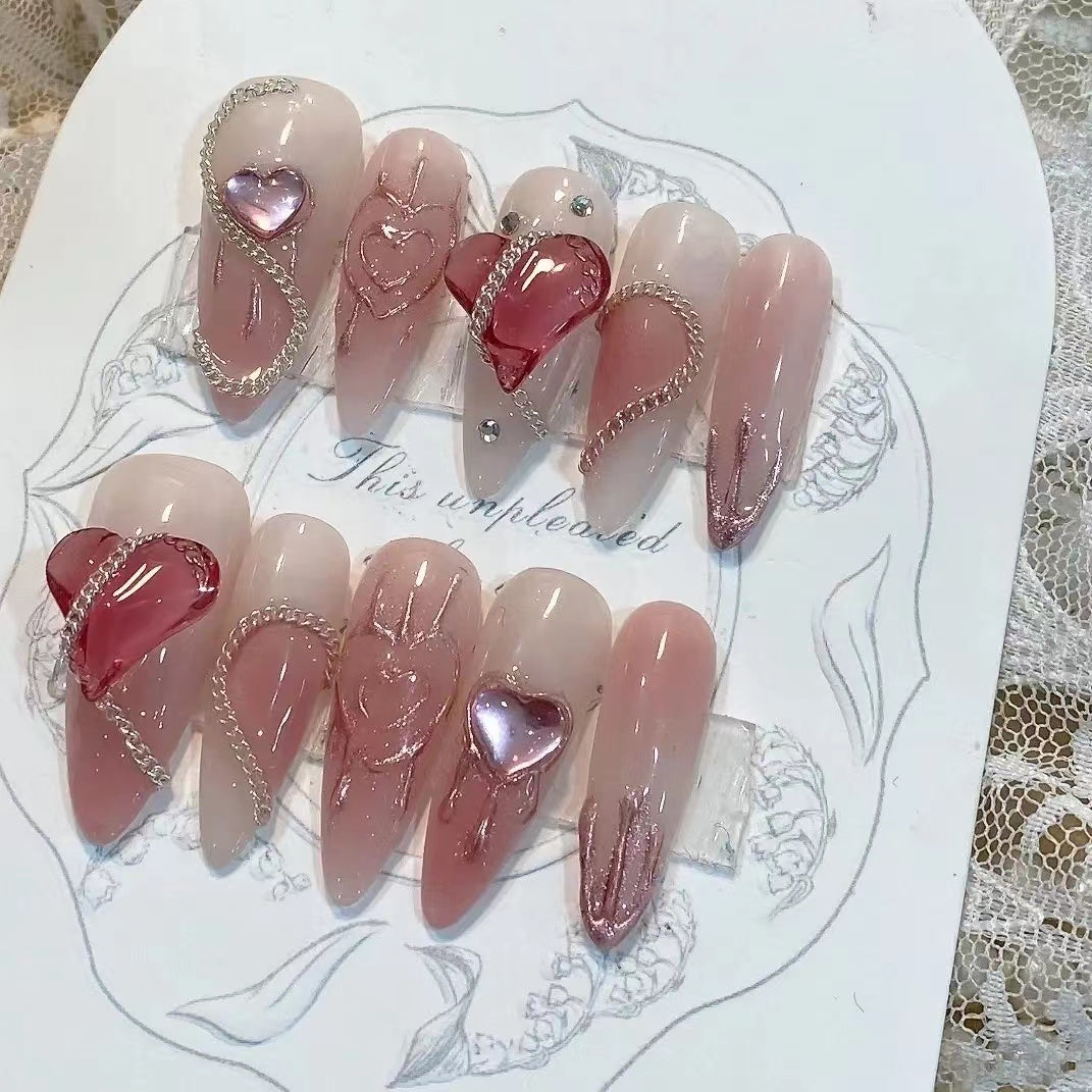 Romantic Pink Heart Nail Art