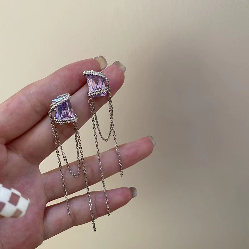925 silver needle zirconia tassel fairy purple tassel earrings niche design sense super fairy sweet cool wind earrings female tide