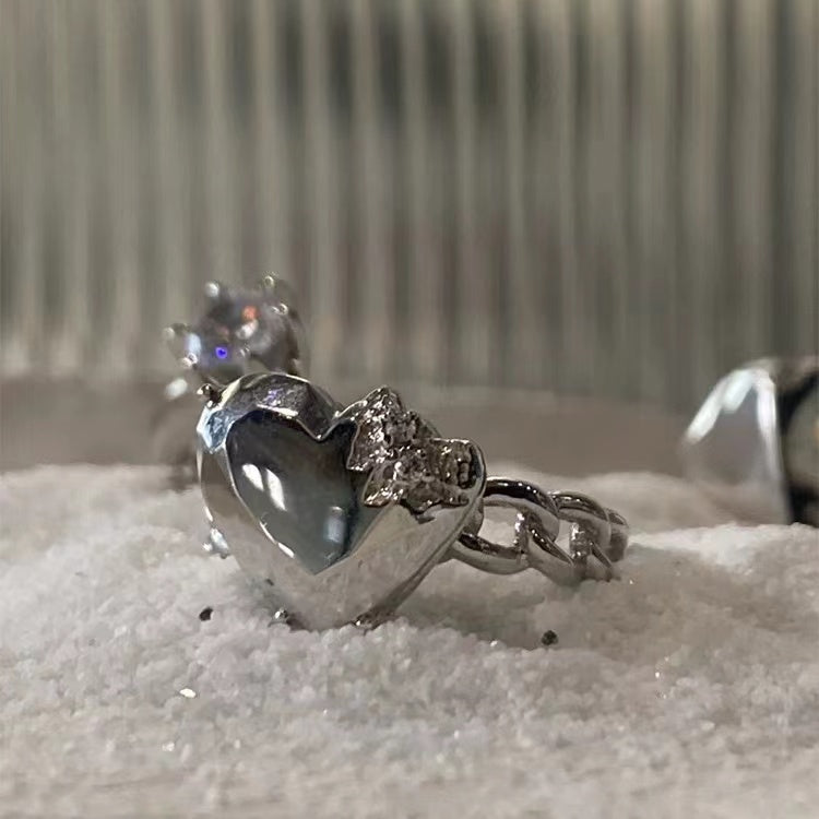 Niche design sense ins wind moonstone ring female love gemstone opening senior sense pink diamond zircon finger ring tide