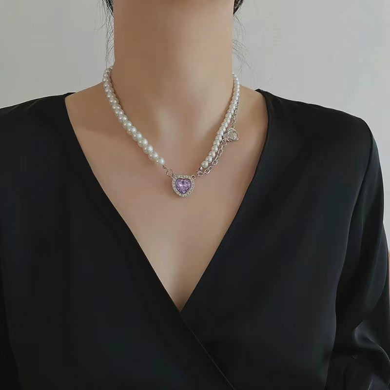 Purple love rhinestone necklace