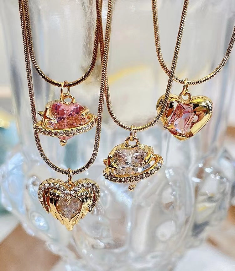 colored diamonds titanium steel collarbone chain necklace