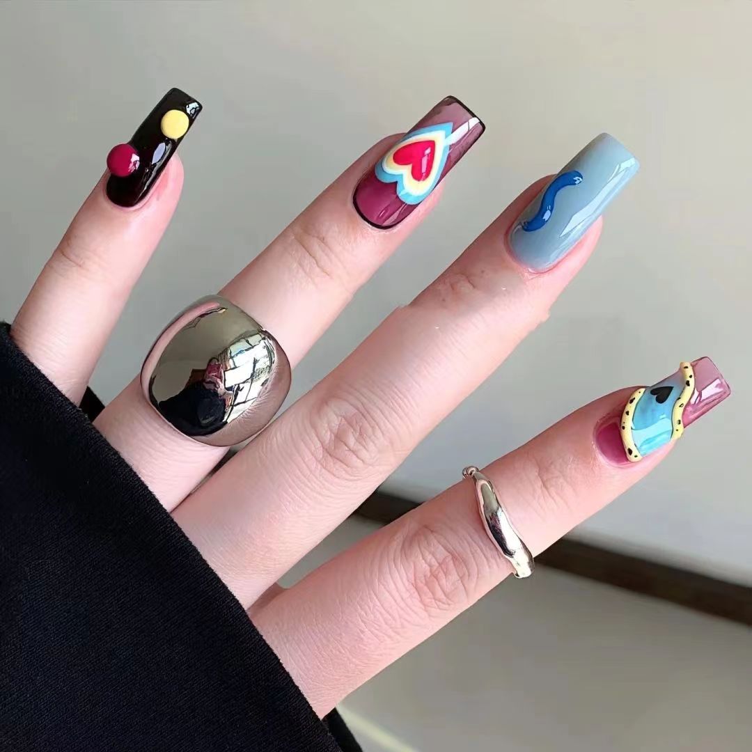 Spicy girl bump niche plastic wind spicy girl nail jelly strip transparent color love hand-painted wearing nail removable