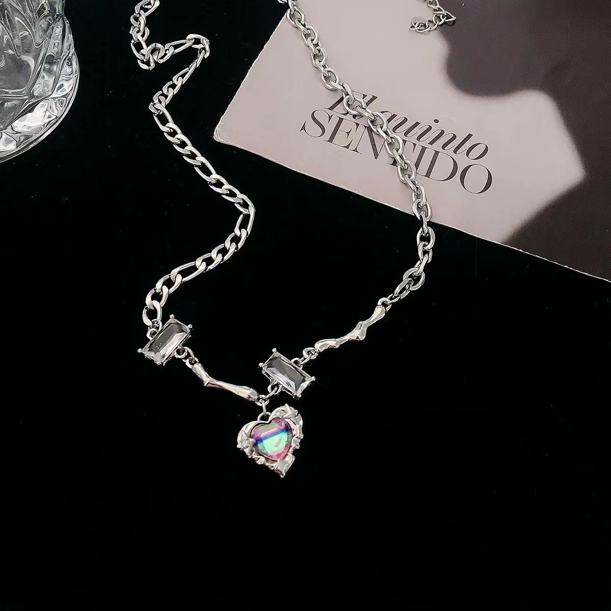 Colorful love stitching zirconia necklace female light luxury ins niche design senior sense of fashion versatile clavicle chain tide