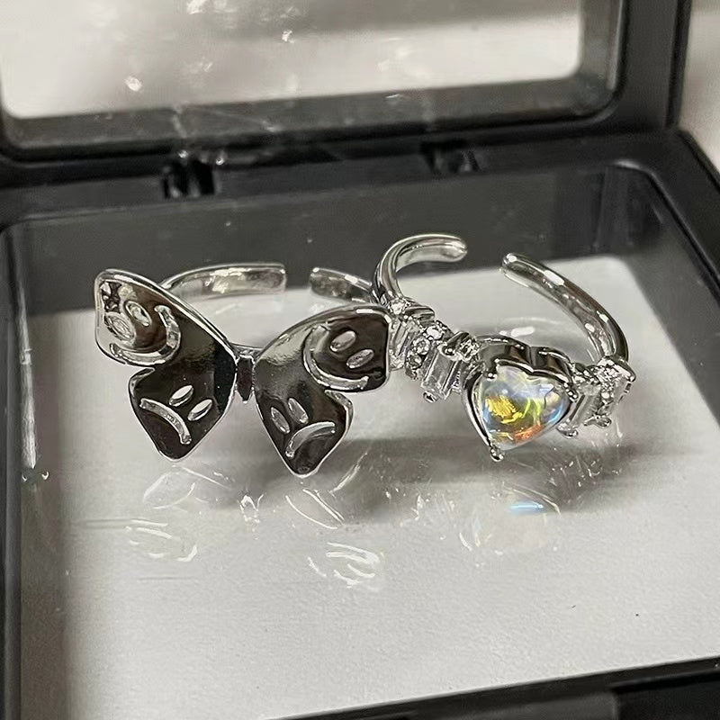 Moonstone personalized butterfly smiley face open gemstone love ring